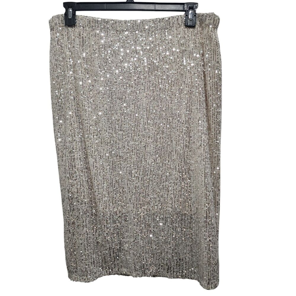 Vince Camuto XL Silver Sequin Midi Skirt Stretch Party Cocktail Glam Sparkle